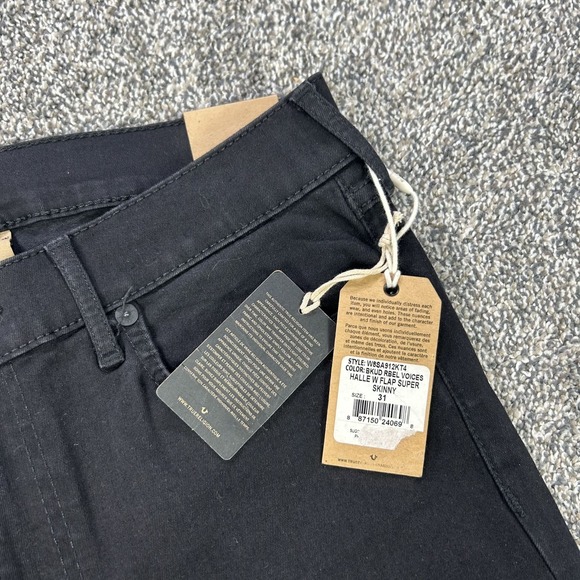 NEW True Religion Halle Super Skinny Jeans Womens 31 Black Denim USA Made Casual - Picture 7 of 16